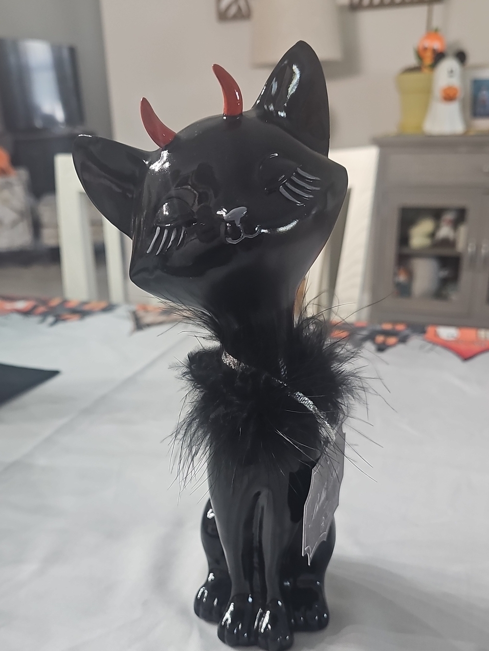 New! Bella Luxe Devil Black Cat with Feather Collar